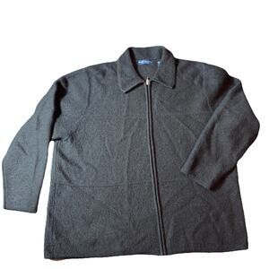 Karen Scott Sz 2X 100% Wool Zip Up Cardigan Black Sweater